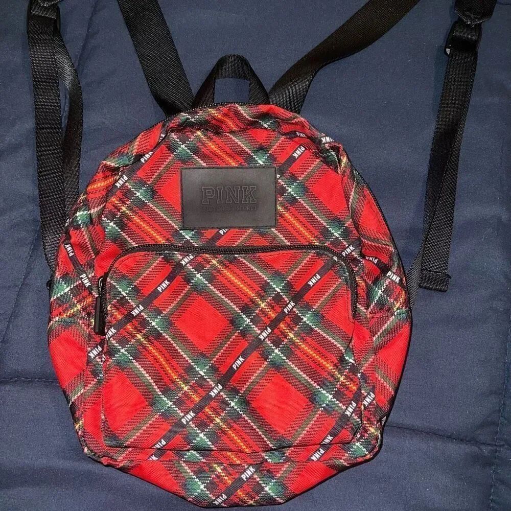 Victoria’s Secret PINK red plaid flannel small mini backpack bag
